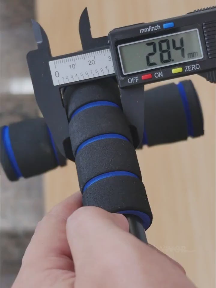 Measuring the foam handle of Anti-slip Push Up Bars for Strength Training - SF3438 with calipers for precision.